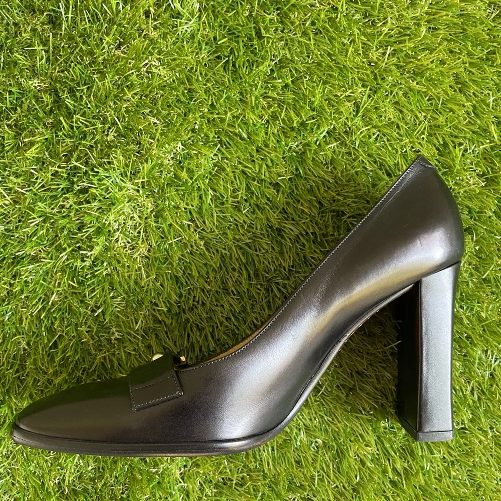 Vintage Louis Vuitton Black Leather Square Toe Heels Size 38 NEW Never Worn